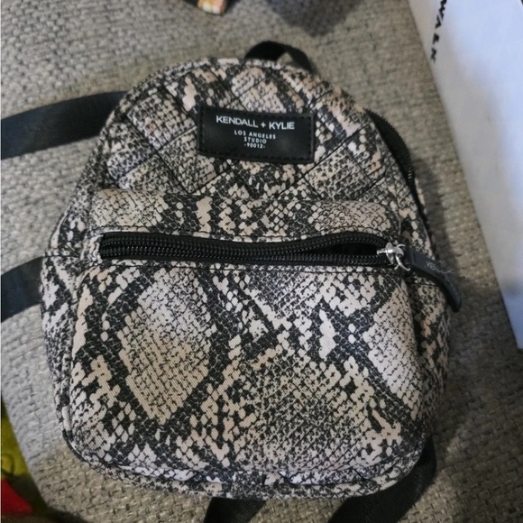 Kendall & Kylie Handbags - Kendall & Kylie Grey/Black Faux Snake Print Mini Backpack Purse Bag